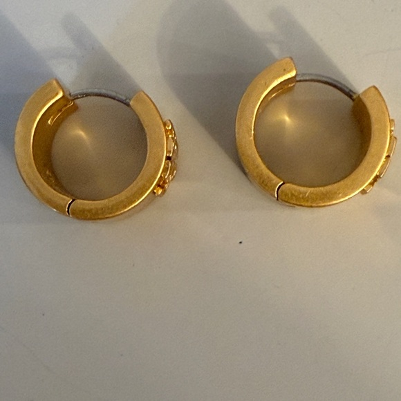 Tory Burch Gold Logo Hoop Earrings - Picture 3 of 4
